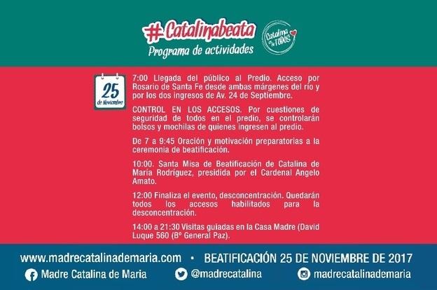 Cómo será el operativo para la Beatificación de Catalina