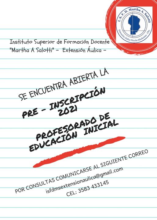 Pre inscripciones 2021, Profesorado de Educación Inicial