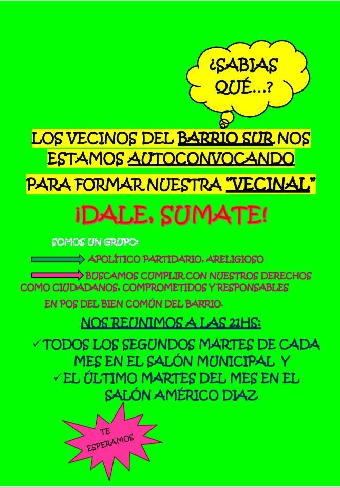 Esta noche vecinos del Barrio Sur se vuelven a reunir con el objetivo de formar una Vecinal