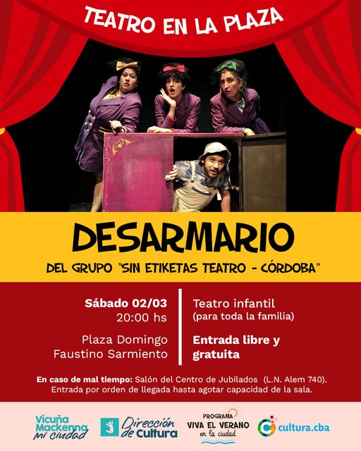 Este sábado se presenta en la Plaza Sarmiento la obra de teatro Desarmario