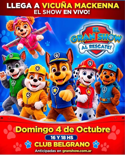 Este domingo llega al Club Belgrano de Mackenna La Patrulla Canina!!